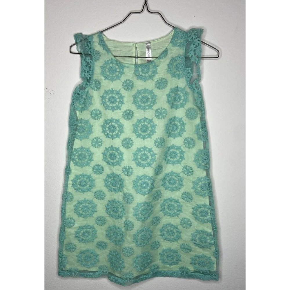 Cherokee Girls Size 14/16 Aqua Green Midi Dress Embroidered Pattern Lined School